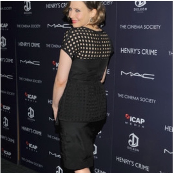 Lela rose / black lattice lace short sleeve grid midi peplum dress 6 - Picture 3 of 6